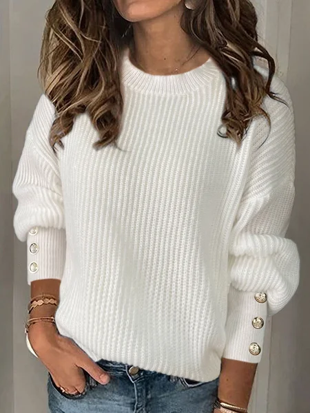 

Casual Yarn/Wool Yarn Plain Loose Sweater, White, Sweaters & Cardigans
