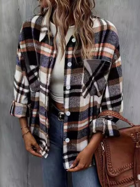 

Women's Plaid Buckle Regular Loose Jacket, Navyblue, Outerwear
