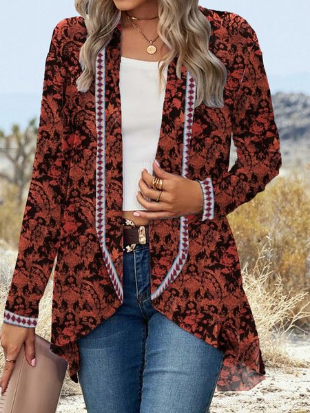 

Women's Floral Regular Loose Kimono, Reddish black, Outerwear