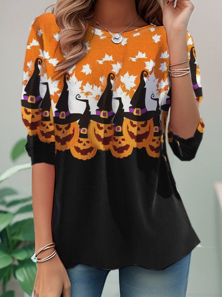 

Casual Halloween Crew Neck Long Sleeve T-shirt, Black, T-shirts