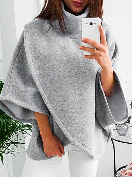 

Medium Elasticity Loose Casual Turtleneck Half Sleeve Raglan Sleeves Sweatshirt, Gray, Hoodies and Sweatshirts