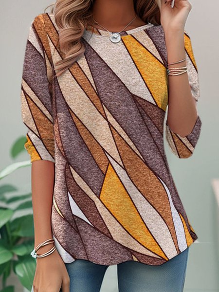 

Casual Floral Crew Neck Long Sleeve T-shirt, Multicolor, T-shirts