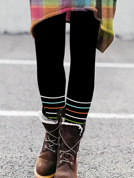 

Vintage Striped Long Leggings, Black, Leggings