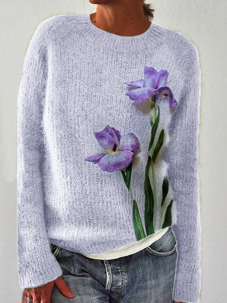 

Classy Purple Irises Felt Art Cozy Alzheimer's Knit Sweater, Sweaters