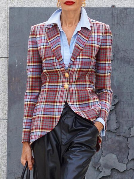 

Lapel Collar Plaid Regular Fit Urban Blazer, As picture, Blazers