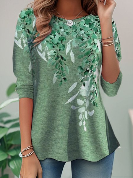 

Casual Crew Neck T-Shirt, Green, Long sleeves