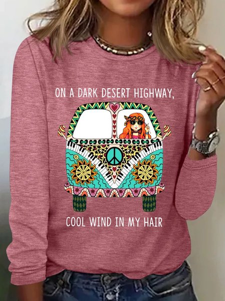 Hippie Desert Highway T-shirt, Watermelon, Long sleeves