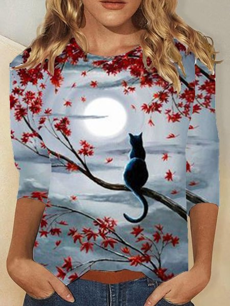 

Casual Halloween Crew Neck Long Sleeve T-shirt, Gray, T-shirts