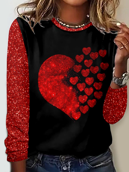 

Casual Geometric Crew Neck Long Sleeve T-shirt, Red, T-shirts