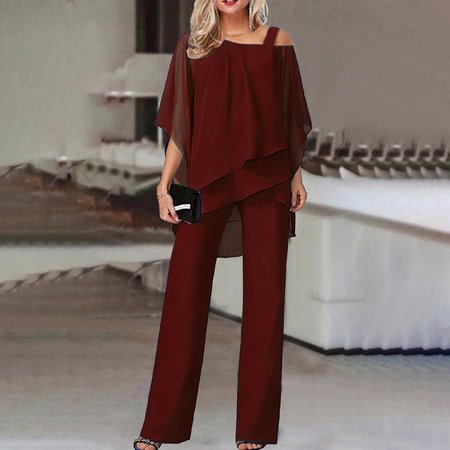 

Women Plain Long Sleeve Comfy Casual Top With Pants Two-Piece Set, Wine red, Sets