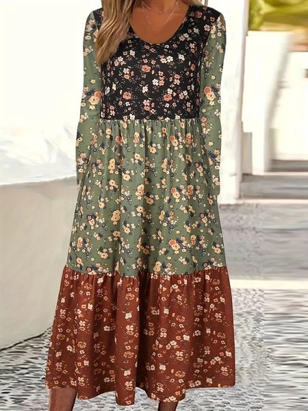 Crew Neck Lace Casual Regular Fit Dress With No, Green, Maxi Dresses