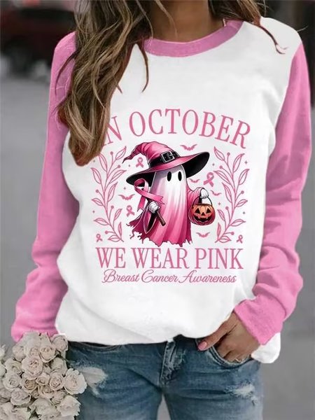 

Women's In October We Wear Pink Halloween Ghost Breast Cancer Awareness Warrior Sweatshirt, Hoodies&Sweatshirts