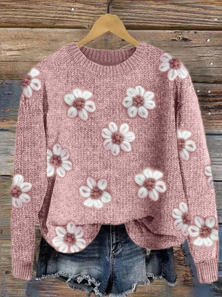

Flowers Crochet Cozy Knit Sweater, Pink, Sweaters