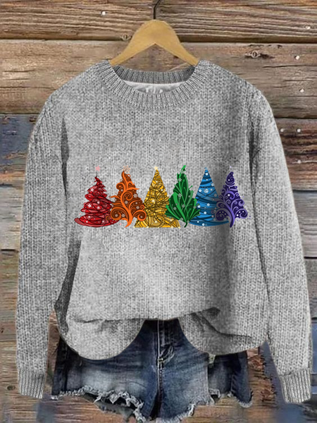 

Women's Winter Christmas Tree Casual Long Sleeve Crew Neck Knitted Sweater, Gray, Sweaters