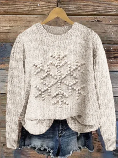 

Christmas Snowflake Crochet Jacquard Cozy Knit Sweater, Apricot, Sweaters