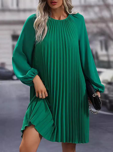 

Women Plain Crew Neck Long Sleeve Comfy Casual Lace Midi Dress, Green, Dresses