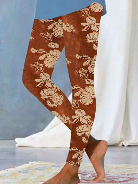

Women's Floral Casual All Season Long Leggings, Brown, Leggings