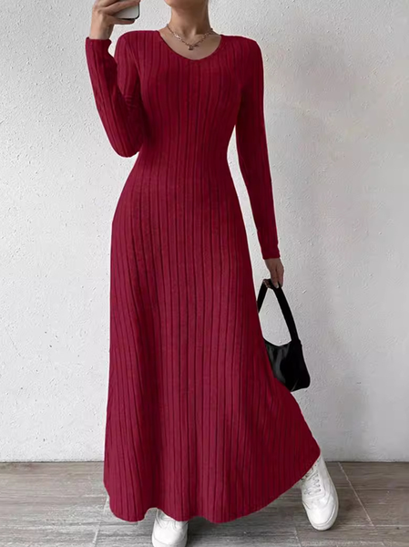 

Women Plain Crew Neck Long Sleeve Comfy Casual Lace Maxi Dress, Red, Dresses