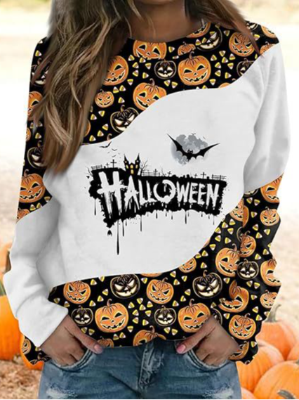 

Casual Crew Neck Halloween Sweatshirt, Yellow, Hoodies & Sweatshirts
