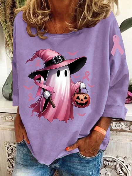 

In October We Wear Pink Halloween Ghost Breast Cancer Awareness Casual Sweatshirt, Lavender, Hoodies&Sweatshirts