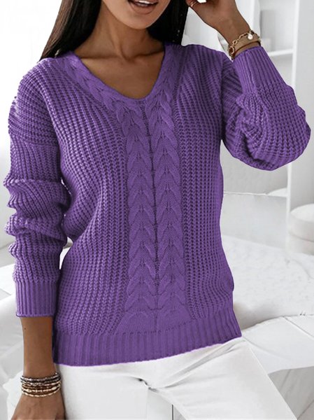 

Casual Yarn/Wool Yarn Loose Plain Sweater, Purple, Sweaters & Cardigans