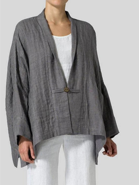 

Linen V Neck Kimono, Deep gray, Outerwear