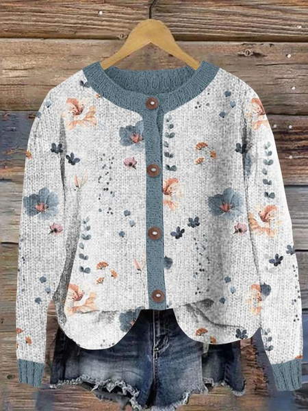 

Floral Casual Cardigan, Blue, Cardigans