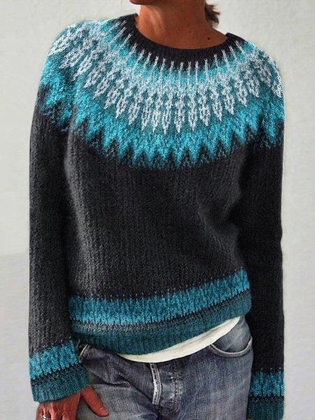

ntage Fairman Island Knit Jacquard Crew Neck Sweater, Black, Cardigans
