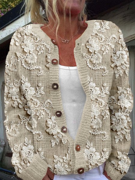 

Vintage floral button knit cardigan, Apricot, Cardigans