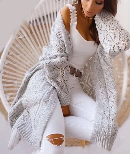 

Women Wool/Knitting Plain Long Sleeve Comfy Casual Cardigan, Gray, Sweaters