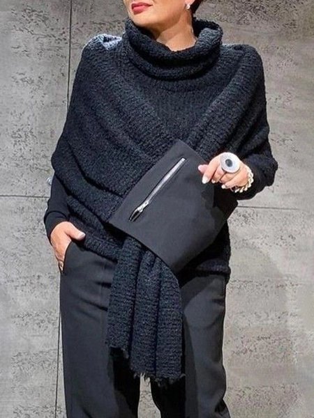 

Turtleneck Loose Plain Casual Coat With Cami Two-Piece Set Not Include Long Sleeve Shirt, As picture, Two-piece Set
