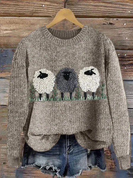 

Women Knitted Animal Long Sleeve Comfy Casual Sweater, Khaki, Sweaters
