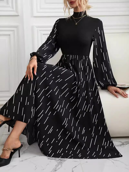 

Women Geometric Long Sleeve Comfy Casual Lace Maxi Dress, Black, Dresses