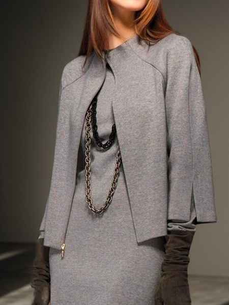 Zipper Urban Regular Sleeve Loose Plain Kimono, Gray, Kimonos