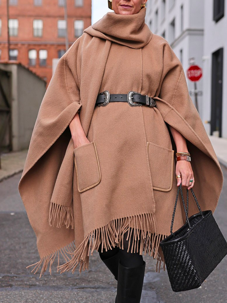 

Plain Loose Urban Cloak With No Belt, Brown, Poncho and Capes