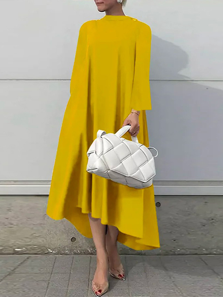 

Women Plain Long Sleeve Comfy Casual Lace Maxi Dress, Yellow, Dresses