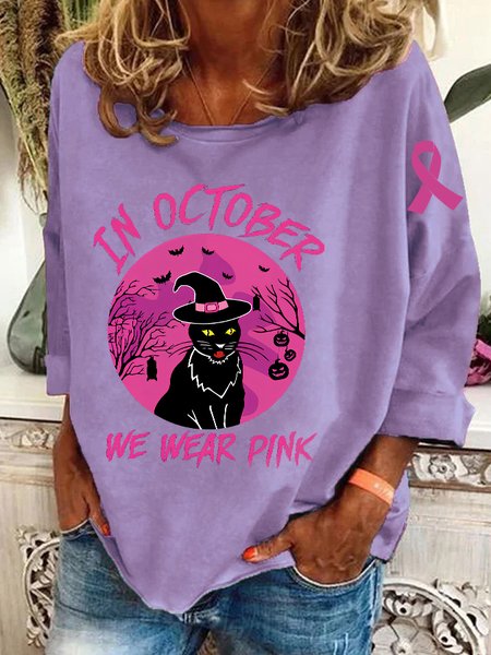 

In October We Wear Pink Halloween Ghost Breast Cancer Awareness Casual Sweatshirt, Lavender, Hoodies&Sweatshirts