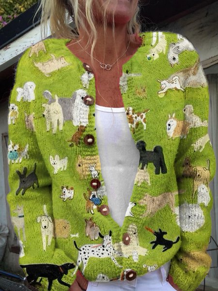 

Women Knitted Plants Long Sleeve Comfy Casual Cardigan, Green, Cardigans