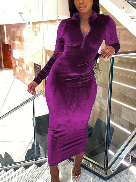 

Tight Regular Sleeve Elegant Dress, Purple, Midi Dresses