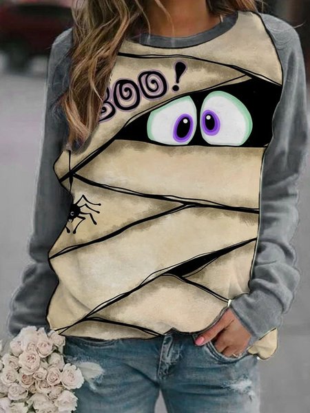 

Crew Neck Loose Halloween Casual Sweatshirt, Gray, Hoodies&Sweatshirts