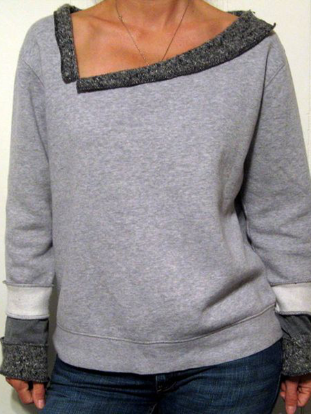 

Linen Loose Sweatshirt, Gray, Long Sleeves