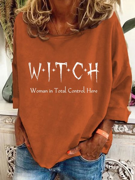 Loose Casual Halloween Sweatshirt, Orange, Hoodies&Sweatshirts