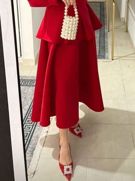 

A-Line Long Loose Elegant Plain Skirt, Red, Skirts