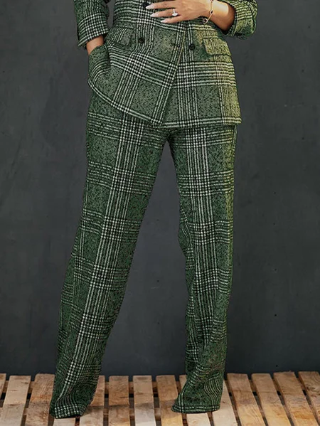 

Plus Size Regular Fit Plaid Urban Pants, Green, Plus Pants