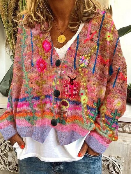 

Women Yarn/Wool Yarn Floral Long Sleeve Comfy Casual Cardigan, Color4, Cardigans