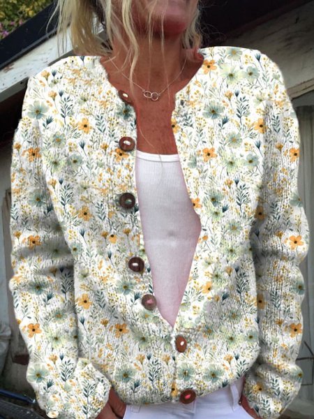 

Casual Floral Loose Cardigan, White, Cardigans