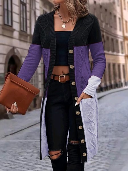 

Women Wool/Knitting Color Block Long Sleeve Comfy Casual Cardigan, Purple, Swimwear