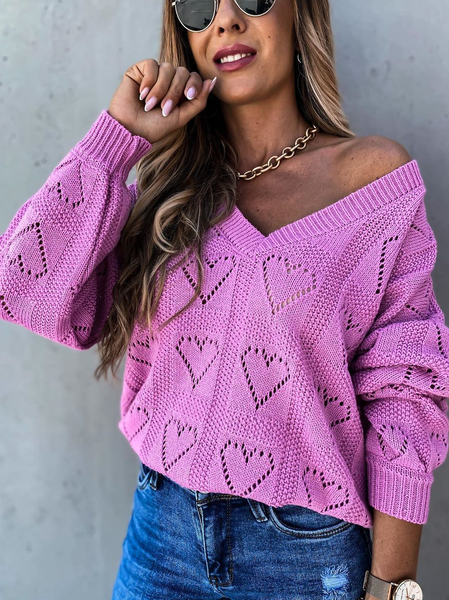 

Women Yarn/Wool Yarn Plain Long Sleeve Comfy Casual Sweater, Deep pink, Swimwear