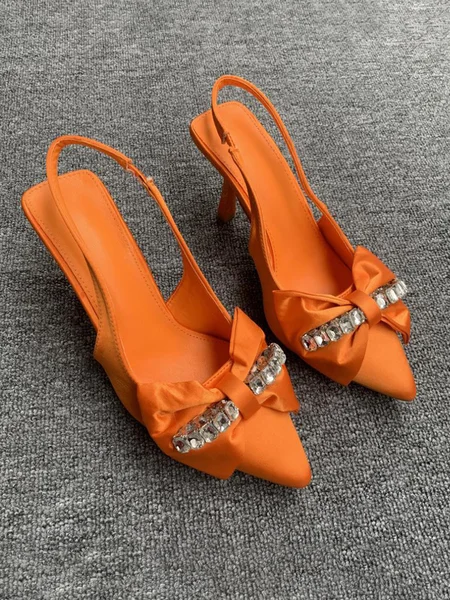 

Bow Elegant All Season Satin Stiletto Heel Flat, Orange, Heels