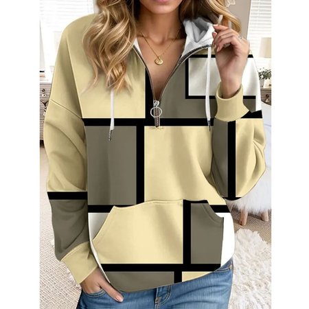 

Casual Hoodie Abstract Plaid Sweatshirt, Yellow, Hoodies & Sweatshirts